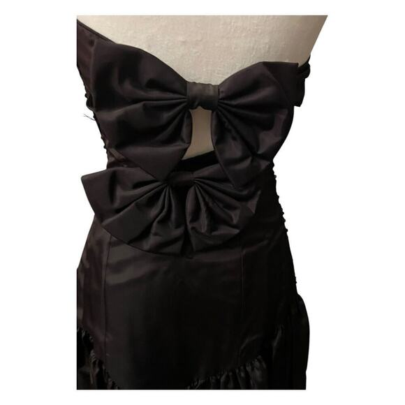 Vintage Gunne Sax Prom Dress Black Strapless Sequin Size 4 Bow High Low Gown - Picture 5 of 12